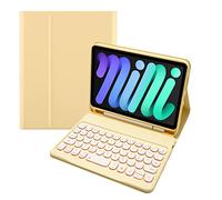 Funda con teclado para iPad Mini 6ª generación 2021 de 8,3 pulgadas, teclado Bluetooth con funda, soporte para lápiz, retroiluminación de 7 colores y soporte para bolígrafo, extraíble, 16