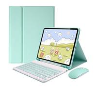Funda con teclado para iPad Pro 12.9 2021/2020 - Inglés y alemán - Teclado desmontable - Funda de piel sintética con soporte para bolígrafo, verde con ratón