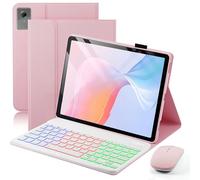 Funda con teclado para Lenovo Idea Tab Plus 2025 de 12.1 pulgadas/Lenovo Tab K12 - Funda desmontable retroiluminada arcoíris con mouse (TB361FU/TB361ZU) - Rosa
