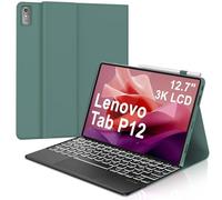 Funda con teclado para Lenovo Tab P12 de 12,7 pulgadas 2023, funda de teclado compatible con Lenovo Tab P12, iluminación de 7 colores, Bluetooth magnético desmontable Qwertz, verde oscuro -Touchpad