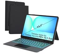 Funda con teclado para Samsung Galaxy Tab S10 FE+ de 13,1 pulgadas, 7 colores, iluminación Trackpad Tablet Cover - Teclado QWERTZ alemán iluminado con soporte para lápiz para Tab S10 FE Plus de 13,1