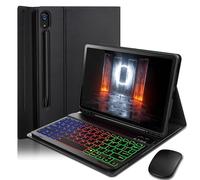 Funda con teclado para Samsung Galaxy Tab S10 Lite / S10 FE / S9 FE / S9 / S8 de 11.9 a 11 pulgadas - Teclado magnético desmontable retroiluminado de 7 colores con soporte para bolígrafo S con mouse