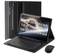 Funda con teclado para Samsung Galaxy Tab S10 Ultra / S9 Ultra / S8 Ultra de 14.6 pulgadas, mouse y teclado magnético desmontable, funda delgada con soporte para bolígrafo S, apagado y encendido