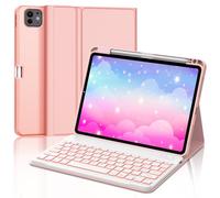 Funda con teclado retroiluminado italiano para iPad Pro 11" (M4) 2024, compatible con iPad Pro 11" (M2) 2024, teclado Bluetooth portátil magnético desmontable, con ranura para lápiz, oro rosa