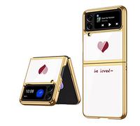 Funda Coque Galaxy Z Flip 4 5G, Carcasa para teléfono móvil Pintada Brillante de Cristal ultradelgada 9H, Funda Plegable para Samsung Galaxy Z Flip 4 5G-Amor Blanco