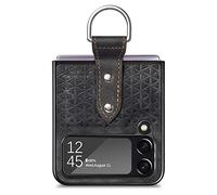 Funda COQUE para Samsung Galaxy Z Flip 4 5G, Funda de Malla con Relieve para teléfono con Anillo, Funda para Samsung Galaxy Z Flip 4 5G-Negro