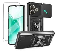 Funda + Cristal Templado Protectora Capa Compatible with OPPO A5 Pro 5G Fundas Funda de Móvil Cristal antirotura con Cubierta Deslizante de la Cámara, Soporte Giratorio de 360 ° Black