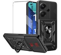 Funda + Cristal Templado Protectora Capa Compatible with Redmi Note 13 Pro Plus/Pro+ Antigolpes Fundas Funda de Móvil cristal antirotura con Cubierta Deslizante de la Cámara,Soporte Giratorio de 360 °