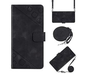 Funda cruzada con cordón para Nokia C12, a prueba de golpes, funda protectora de piel sintética con 2 ranuras para tarjetas, correa ajustable, collar para Nokia C12, color negro