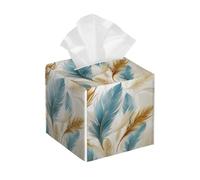 Funda cuadrada de cuero para caja de pañuelos, acuarela, bohemio, con estampado de plumas, organizador de papel facial, dispensador para mesa, baño, mesa de coche