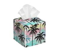 Funda cuadrada de cuero para caja de pañuelos, acuarela, tropical, hawaiano, cocoteros, palmeras, soporte para pañuelos, organizador de papel facial, dispensador para mesa, baño, mesa, coche