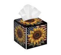 Funda cuadrada de cuero para caja de pañuelos, bandera estadounidense, girasol, organizador de papel facial, dispensador para mesa, baño, mesa de coche