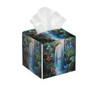 Funda cuadrada de cuero para caja de pañuelos, cascada, soporte de pañuelos de mariposa, dispensador de papel facial para mesa, baño, mesa, coche