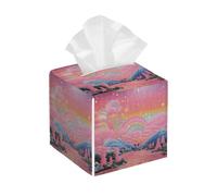 Funda cuadrada de cuero para caja de pañuelos, color rosa arcoíris, para mujeres y niñas, organizador de papel facial, dispensador para mesa, baño, mesa de coche