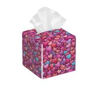 Funda cuadrada de cuero para caja de pañuelos, con diseño de caricatura, color rosa, con diseño de corazón pequeño, organizador de papel facial, dispensador para mesa, baño, mesa de coche
