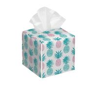 Funda cuadrada de cuero para caja de pañuelos, con patrón de piña, colorido, organizador de papel facial, dispensador para mesa, baño, mesa de coche