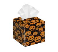 Funda cuadrada de cuero para caja de pañuelos, diseño de calabaza de Halloween, cara de fantasma, naranja, caricatura, organizador de papel facial, dispensador para mesa, baño, mesa, coche