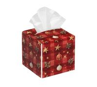 Funda cuadrada de cuero para caja de pañuelos, diseño de cuadros de búfalo de acuarela, con temática navideña, organizador de papel facial, dispensador para mesa, baño, mesa de coche