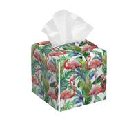 Funda cuadrada de cuero para caja de pañuelos, diseño de flamenco tropical, hojas de palma de la selva, organizador de papel facial, dispensador para mesa, baño, mesa de coche