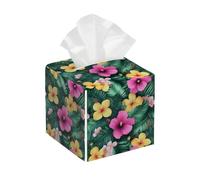 Funda cuadrada de cuero para caja de pañuelos, diseño de flores de hibisco tropical, organizador de papel facial, dispensador para mesa, baño, mesa de coche