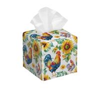 Funda cuadrada de cuero para caja de pañuelos, diseño de granja de gallo, acuarela, girasol, organizador de papel facial, dispensador para mesa, baño, mesa, coche