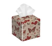 Funda cuadrada de cuero para caja de pañuelos, diseño de mariposa y corazones de amor, soporte de papel facial, dispensador para mesa, baño, mesa de coche