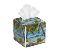 Funda cuadrada de cuero para caja de pañuelos, diseño de palmeras de playa y océano, isla tropical, soporte para pañuelos de papel facial, dispensador para mesa, baño, mesa de coche