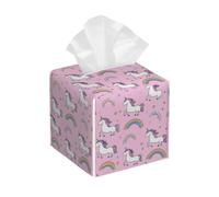 Funda cuadrada de cuero para caja de pañuelos, diseño de unicornio y arcoíris, organizador de papel facial, dispensador para mesa, baño, mesa de coche