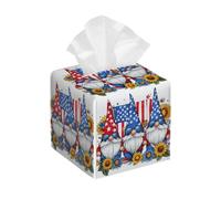 Funda cuadrada de cuero para caja de pañuelos, gnomos del 4 de julio con bandera estadounidense, soporte para pañuelos de girasol, organizador de papel facial, dispensador para mesa, baño, mesa de