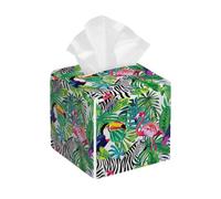 Funda cuadrada de cuero para caja de pañuelos, hoja verde tropical, flamenco, cebra, pájaros, organizador de papel facial, dispensador para mesa, baño, mesa, coche