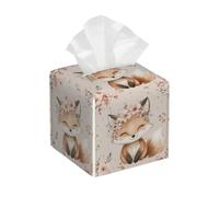 Funda cuadrada de cuero para caja de pañuelos, lindo zorro con flores, soporte de pañuelos florales de dibujos animados, dispensador de papel facial para mesa, baño, mesa de coche