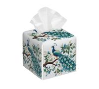 Funda cuadrada de cuero para caja de pañuelos, pavos reales en la rama, soporte para pañuelos, organizador de papel facial, dispensador para mesa, baño, mesa, coche