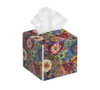 Funda cuadrada de cuero para caja de pañuelos, soporte para pañuelos de flores brillantes, organizador de papel facial, dispensador para mesa, baño, mesa de coche