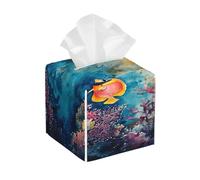 Funda cuadrada de piel sintética para caja de pañuelos de pescado de mar y coral tropical, dispensador de papel para cocina, baño, dormitorio, tocador, mesitas de noche