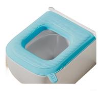 Funda cuadrada para asiento de inodoro estándar del Reino Unido, material EVA impermeable, agarre antideslizante, cobertura completa, fácil de limpiar, mango portátil, 38 x 41 cm (azul)