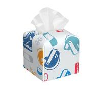 Funda cuadrada para caja de pañuelos con estampado creativo de elementos de hockey para sala de estar, dormitorio, oficina, accesorio para el hogar, regalo