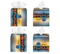 Funda cuadrada para caja de pañuelos con impresión de avión en atardeceres para sala de estar, dormitorio, oficina, decoración, organizador
