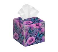Funda cuadrada para caja de pañuelos de piel sintética, diseño de acuarela, morado, rosa, flores, mariposas, organizador facial, dispensador para mesa del hogar, tocador de baño, dormitorio, oficina