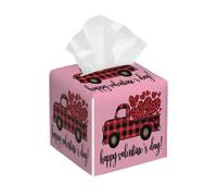 Funda cuadrada para caja de pañuelos de piel sintética, diseño de búfalo para el día de San Valentín, organizador facial para mesa del hogar, tocador de baño, dormitorio, oficina