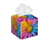 Funda cuadrada para caja de pañuelos de piel sintética, organizador facial de margaritas coloridas arcoíris para mesa del hogar, tocador de baño, dormitorio, oficina