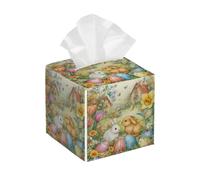 Funda cuadrada para caja de pañuelos de piel sintética, organizador facial para jardín, granja, huevos de Pascua, flores, organizador facial para mesa del hogar, tocador de baño, dormitorio, oficina