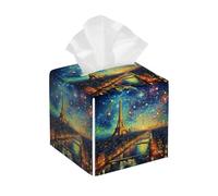 Funda cuadrada para caja de pañuelos, diseño de Torre Eiffel de París, de piel sintética, con diseño de noche estrellada, impermeable, organizador de cubos para coche, baño, oficina, hogar, escritorio