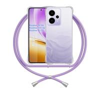 Funda Cuerda Compatible con Realme 14 5G / 14T 5G / P3 5G, Morado | Carcasa Transparente Clear Silicona Anti Amarillo TPU Cover Correa Colgante Cordón Case