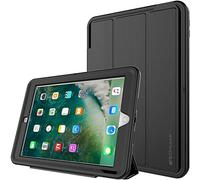Funda D-FENCE para el iPad 9,7 pulgadas de Apple (2017/2018) de TECHGEAR, funda protectora rígida, delgada, a prueba de golpes, resistente, con soporte, con protector de pantalla desmontable, ideal para niños, escuelas, constructores, trabajadores negro ALL BLACK Apple iPad 9.7" (2017 / 2018)