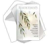 Funda de 5 tarjetas de agradecimiento con texto religioso, condolencias sobre fondo gris, hojas de decesto alemán. Fabricado en Francia.