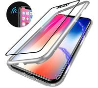 Funda de Adsorción Magnética Compatible con Xiaomi Pocophone F1,[protector de pantalla][360 Full Body Protection] [Marco metálico] Contraportada Vidrio Claro Case Cover para Xiaomi Pocophone F1