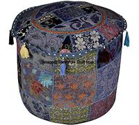 Funda de algodón tradicional india con bordado de múltiples parches, estilo vintage y cojín para el suelo, puf bohemio bordado a mano hecho a mano (gris, 45,7 x 30,5 cm)