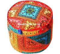 Funda de algodón tradicional india con bordado de múltiples parches, estilo vintage y cojín para el suelo, puf hecho a mano, estilo bohemio, hecho a mano, para puf otomano (Multi 1, 18 x 13 pulgadas)