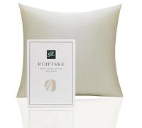 Funda de almohada 100% de seda de 22 momme, certificada Oeko-TEX®, beneficiosa para el cabello y la piel, antienvejecimiento y antiácaros, 60 x 60 cm (beige)