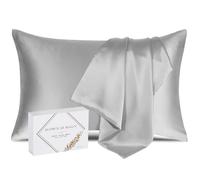 Funda de Almohada 100% Natural de Seda de Morera 25 Momme Grado 6A orgánica Pieles sensibles - Afro - Pelo Rizado - Anticaida Cabello - Regalo (Gris, 40x60cm)